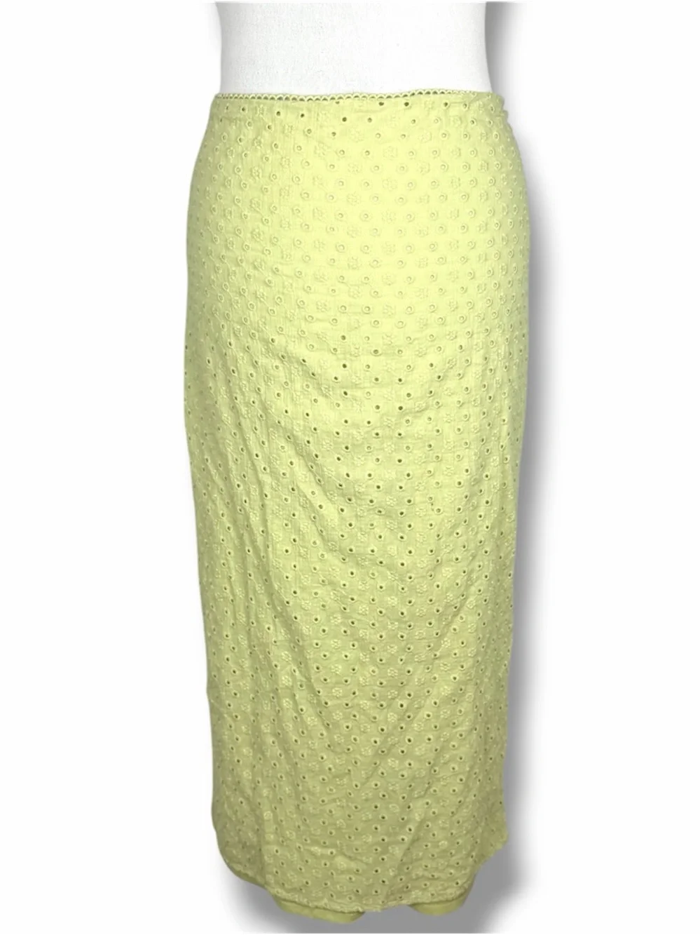 Altar'd State Lime Green Eyelet Embroidered Midi Pencil Skirt Large Cottagecore
